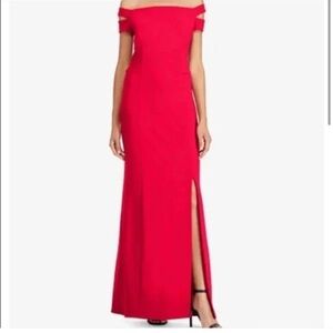 LAUREN by Ralph Lauren Elegant Red Off-Shoulder Evening Gown size 18